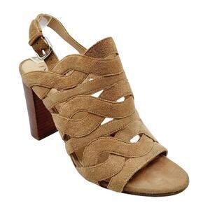 Via Spiga Suede Leather Block Heel Strappy Sandals Open Toe Strappy Tan Size 7M